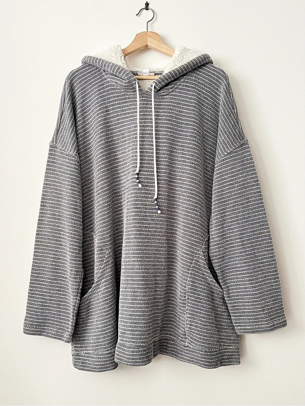 NWOT J. Jill Fit Women's Sherpa Lined Hooded Pullover Hoodie Striped Knit 4X